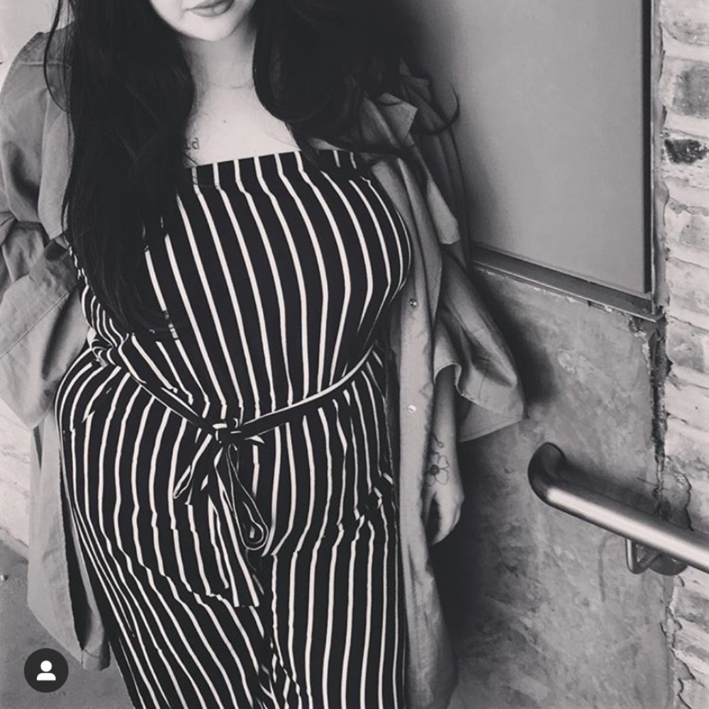 Blue and white striped plus sized jumper